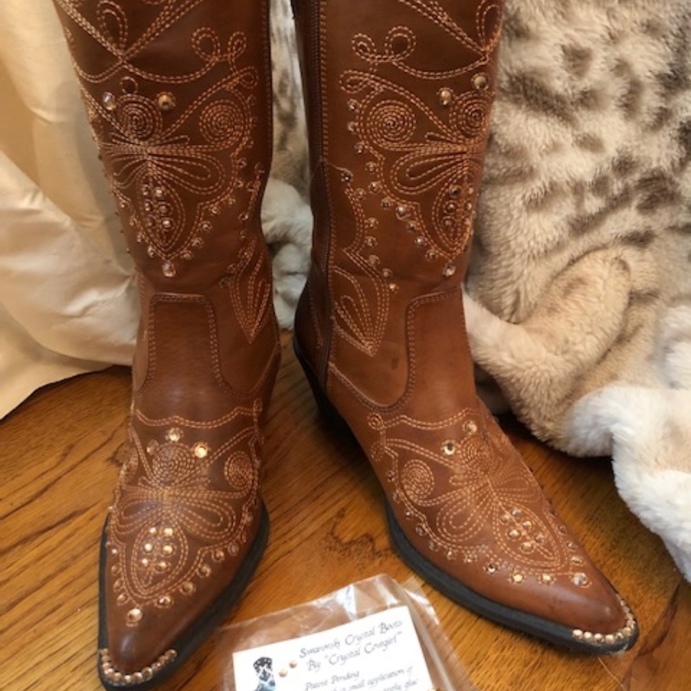 Swarovski Crystal Brown Western Boots